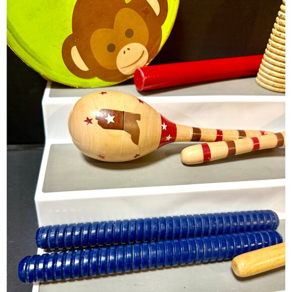 Wooden colorful musical instruments Tambourine maracas rhythm sticks - Picture 3 of 5